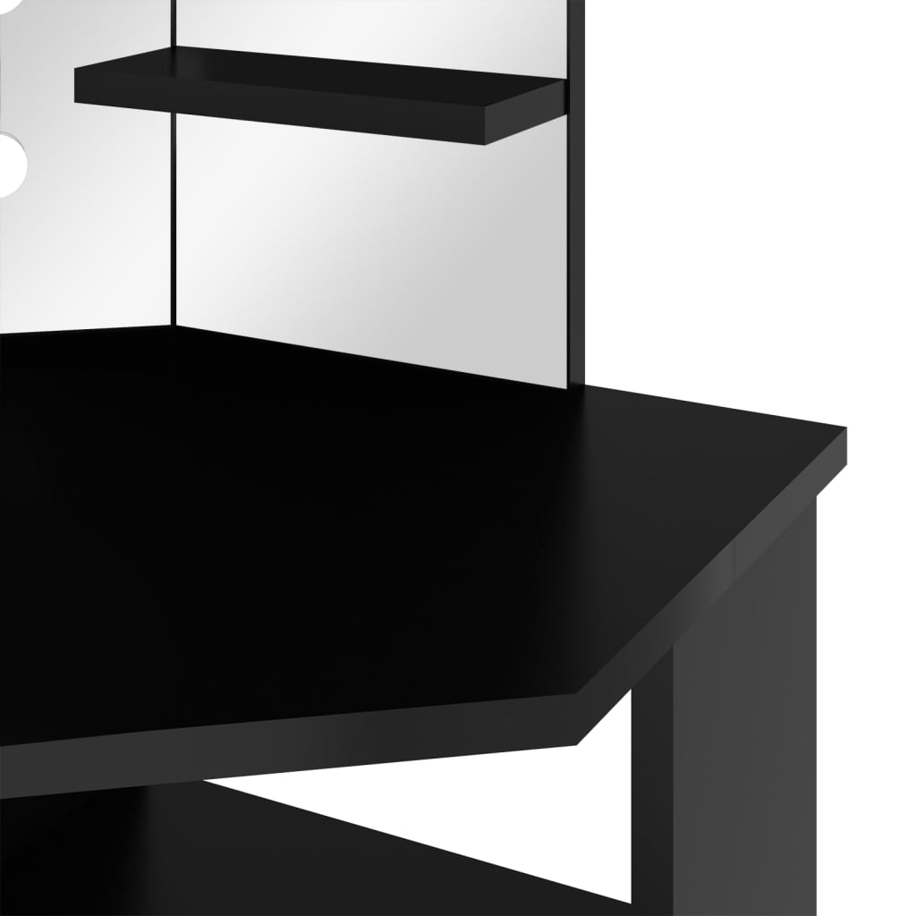 vidaXL Corner Dressing Table with LED Black 43.7"x21.3"x55.7"