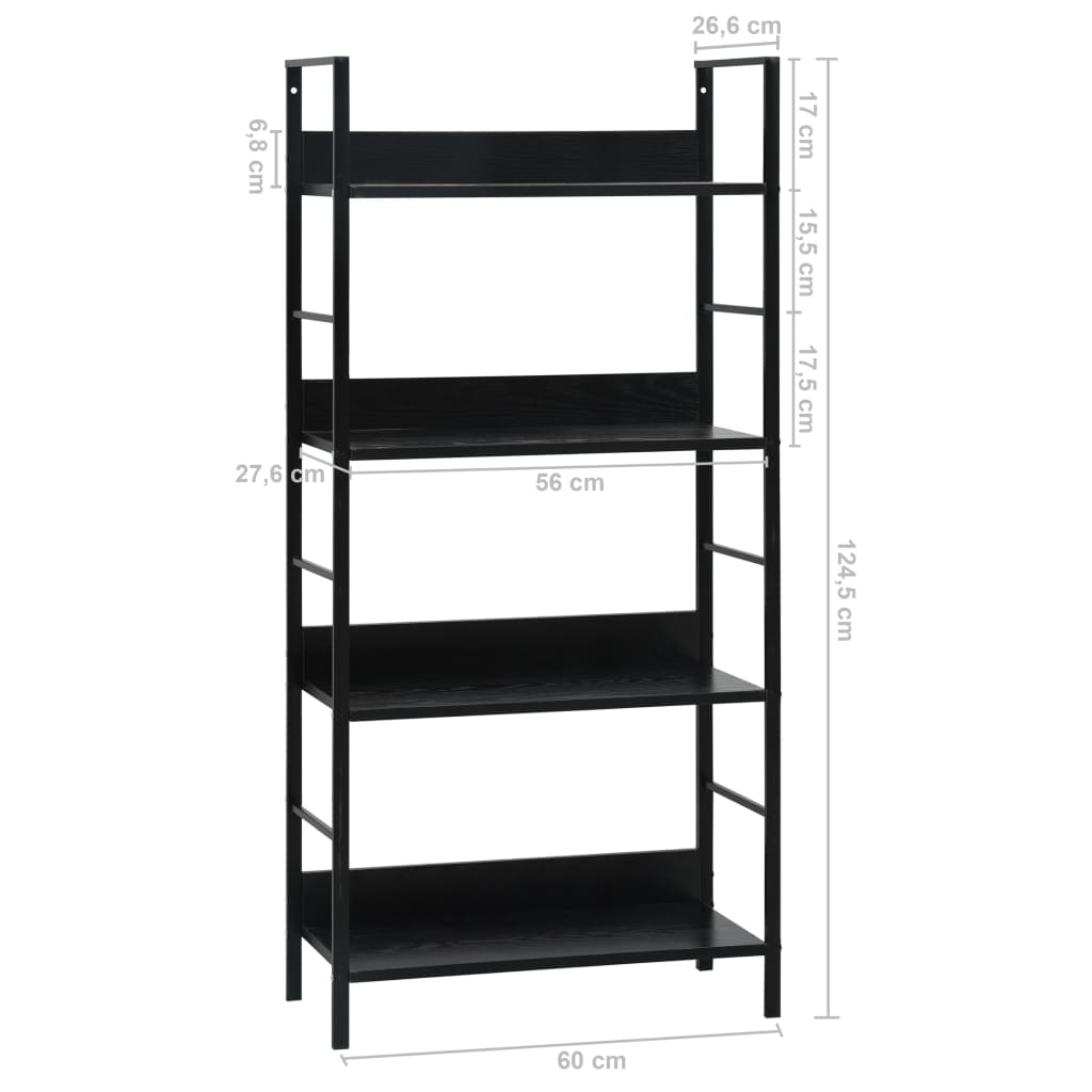 vidaXL 4-Layer Book Shelf Black 23.6"x10.9"x49" Engineered Wood