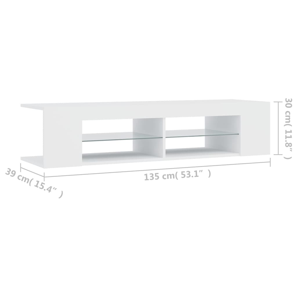 vidaXL TV Stand with LED Lights White 53.1"x15.4"x11.8"