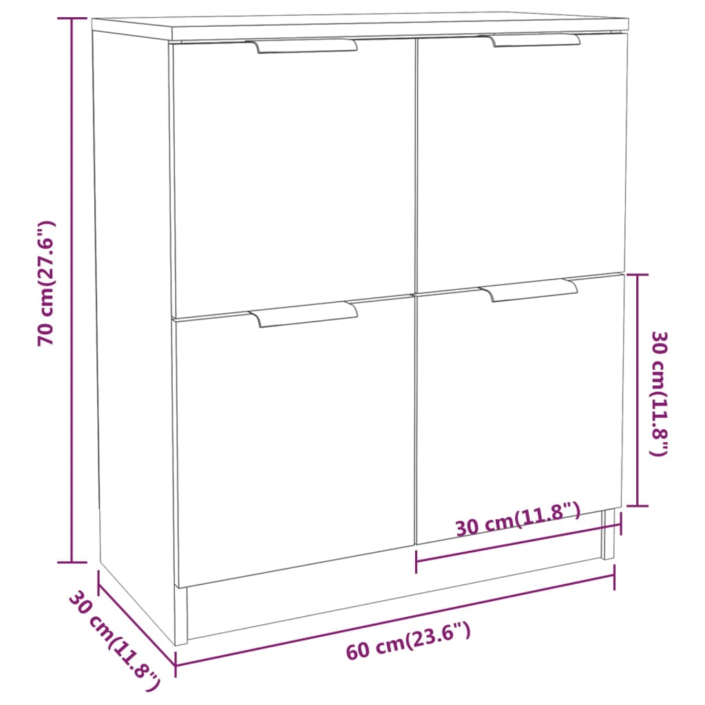 vidaXL Sideboards 2 pcs High Gloss White 23.6"x11.8"x27.6" Engineered Wood