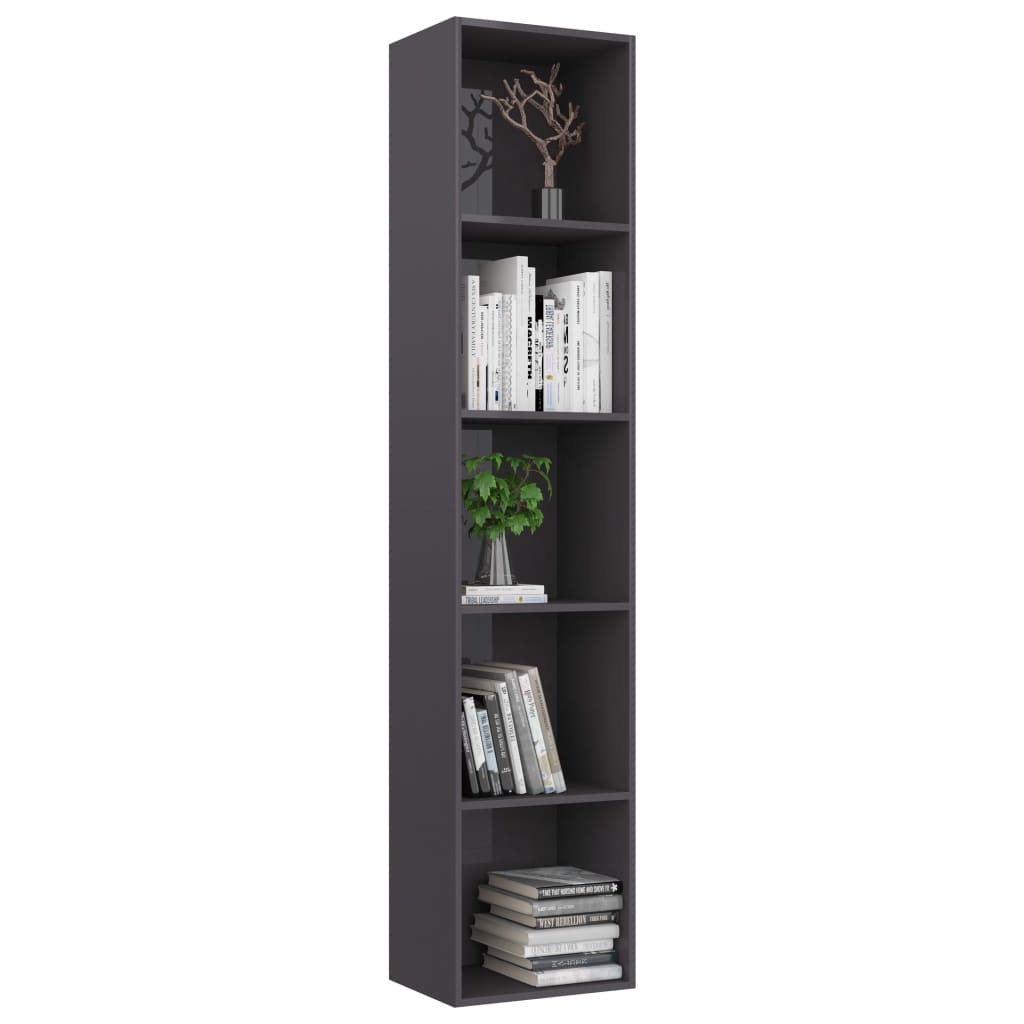 vidaXL Book Cabinet High Gloss Gray 15.7"x11.8"x74.4" Engineered Wood