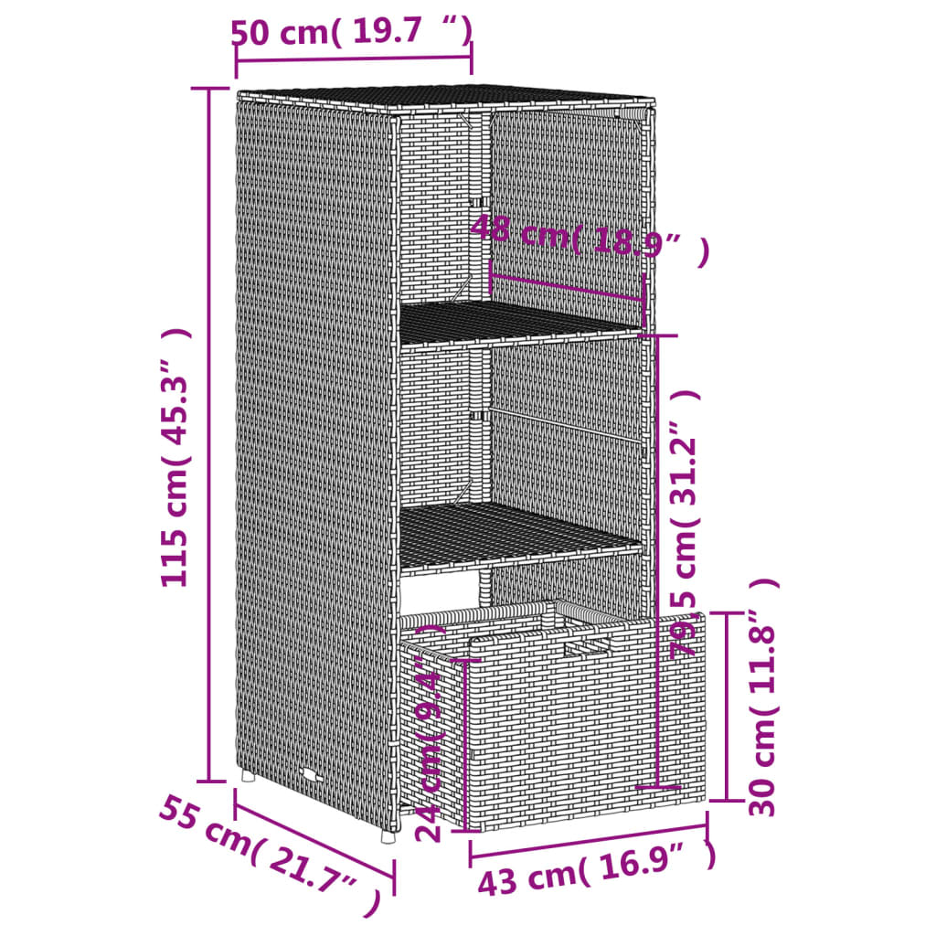 vidaXL Patio Storage Cabinet Beige 19.7"x21.7"x45.3" Poly Rattan