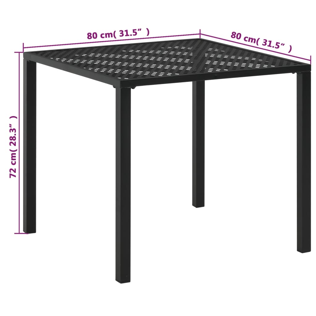 vidaXL Patio Table Black 31.5"x31.5"x28.3" Steel