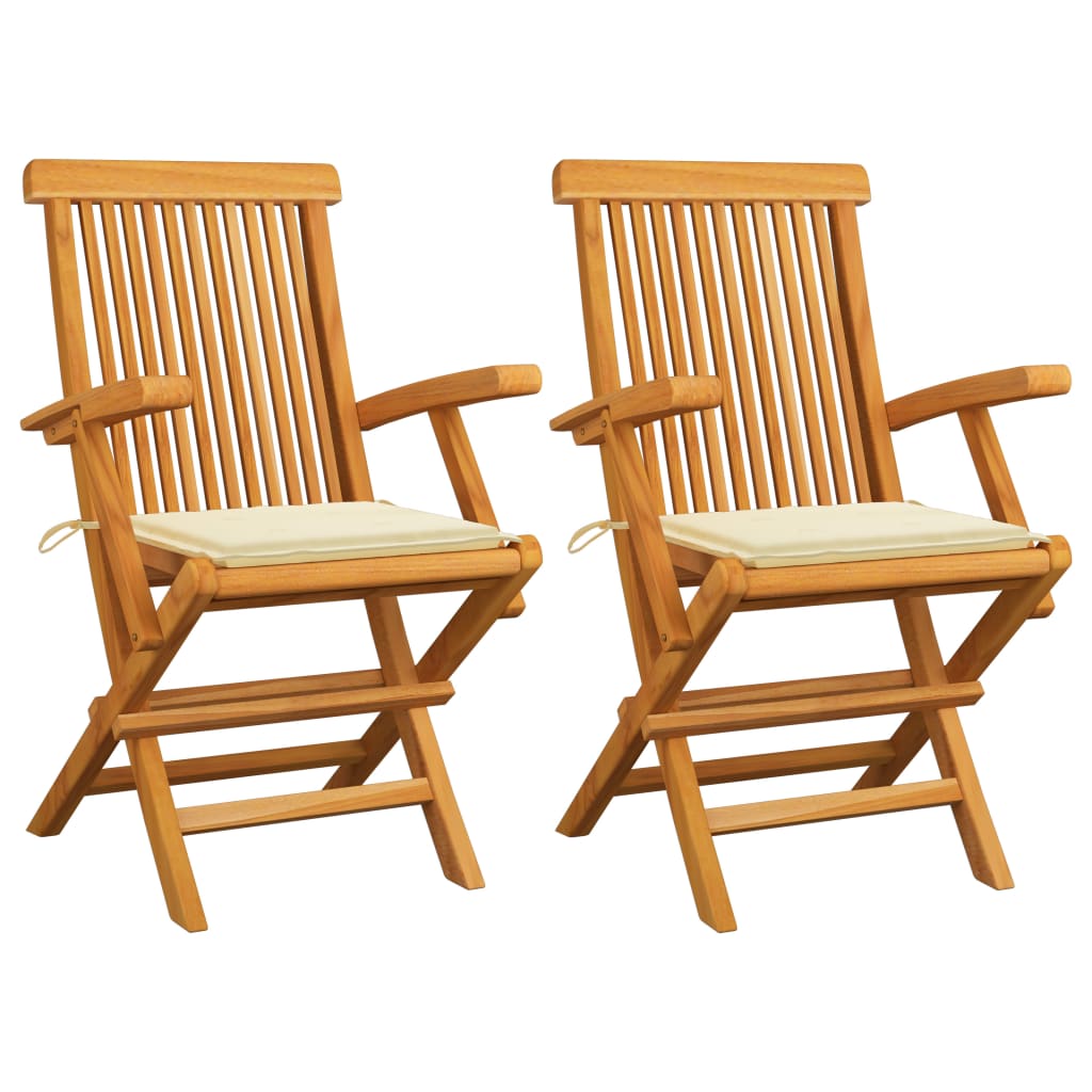 vidaXL Patio Chairs with Cream Cushions 2 pcs Solid Teak Wood