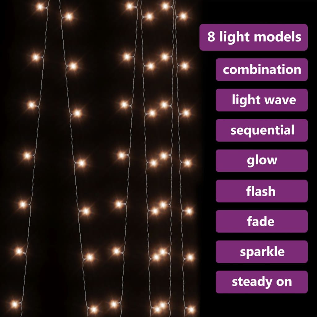 vidaXL LED Curtain Fairy Lights 9.8'x9.8' 300 LED Warm White 8 Function