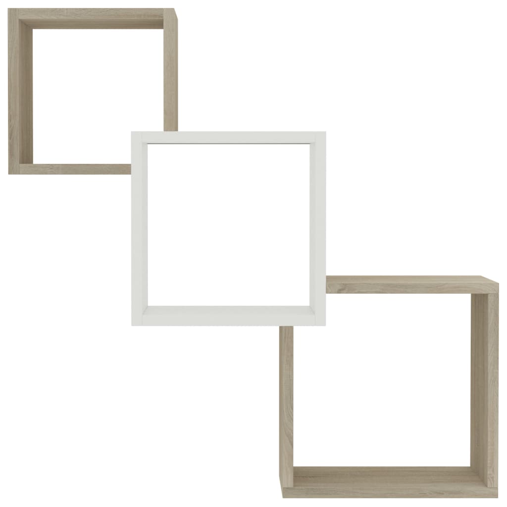 vidaXL Cube Wall Shelves White and Sonoma Oak 26.8"x5.9"x26.8" Engineered Wood