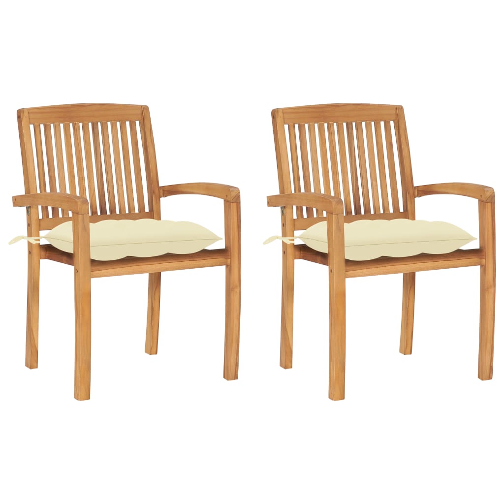vidaXL Patio Chairs 2 pcs with Cream White Cushions Solid Teak Wood