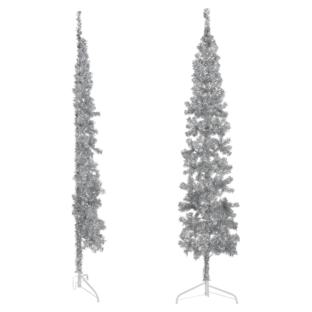 vidaXL Slim Artificial Half Christmas Tree with Stand Silver 8 ft