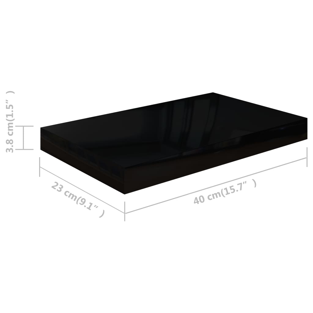 vidaXL Floating Wall Shelves 4 pcs High Gloss Black 15.7"x9.1"x1.5" MDF