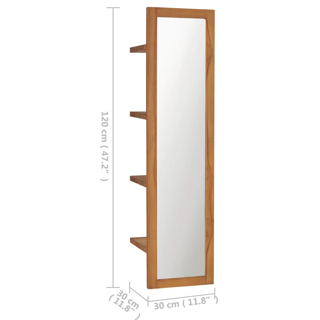 vidaXL Wall Mirror with Shelves 11.8"x11.8"x47.2" Solid Teak Wood