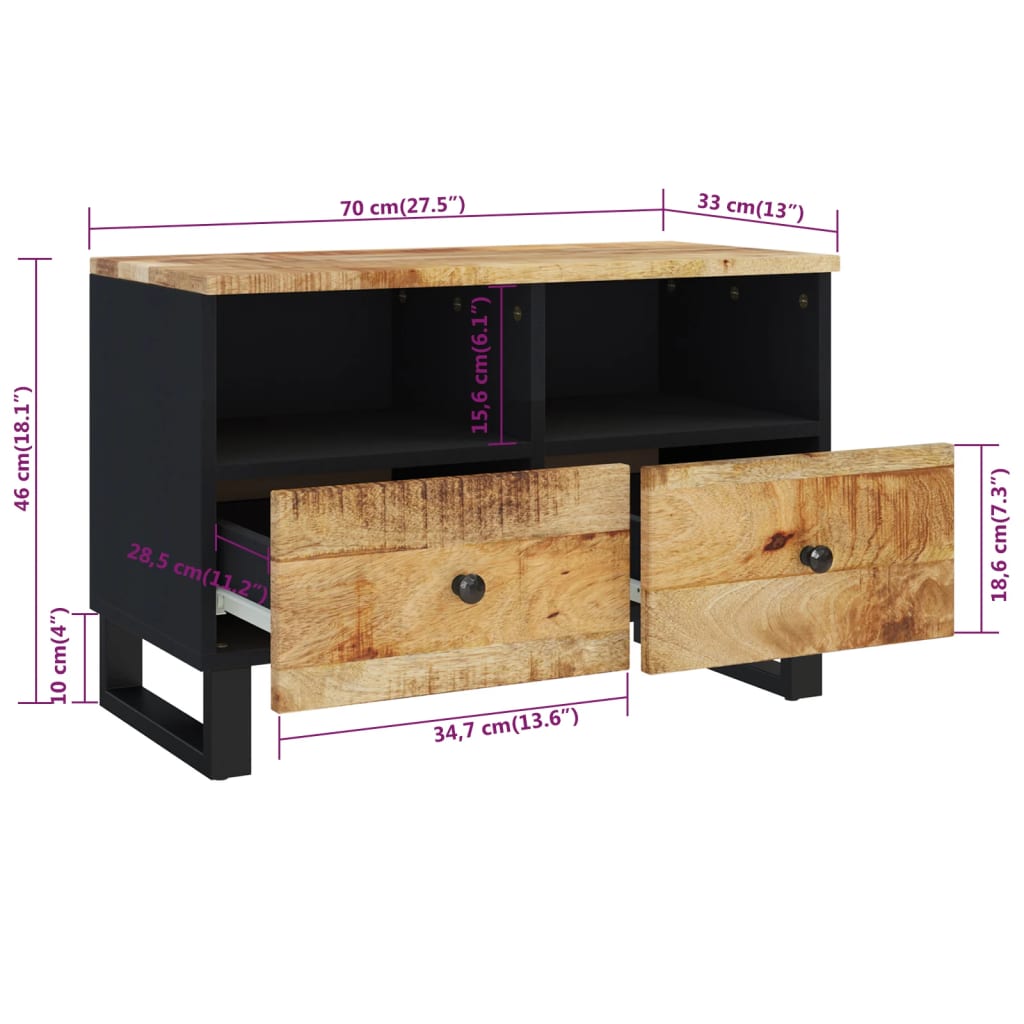 vidaXL TV Stand 27.6"x13"x18.1" Solid Wood Mango