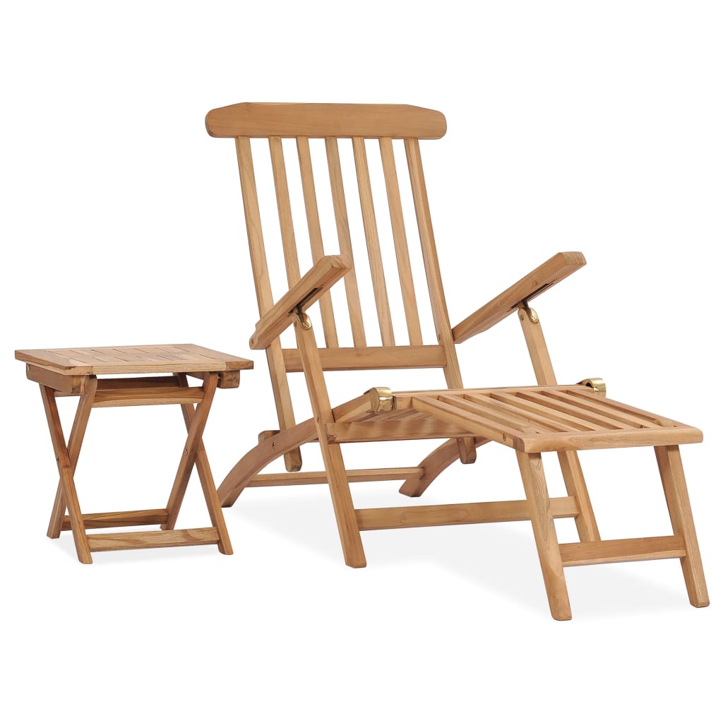 vidaXL Patio Deck Chair with Footrest and Table Solid Teak Wood