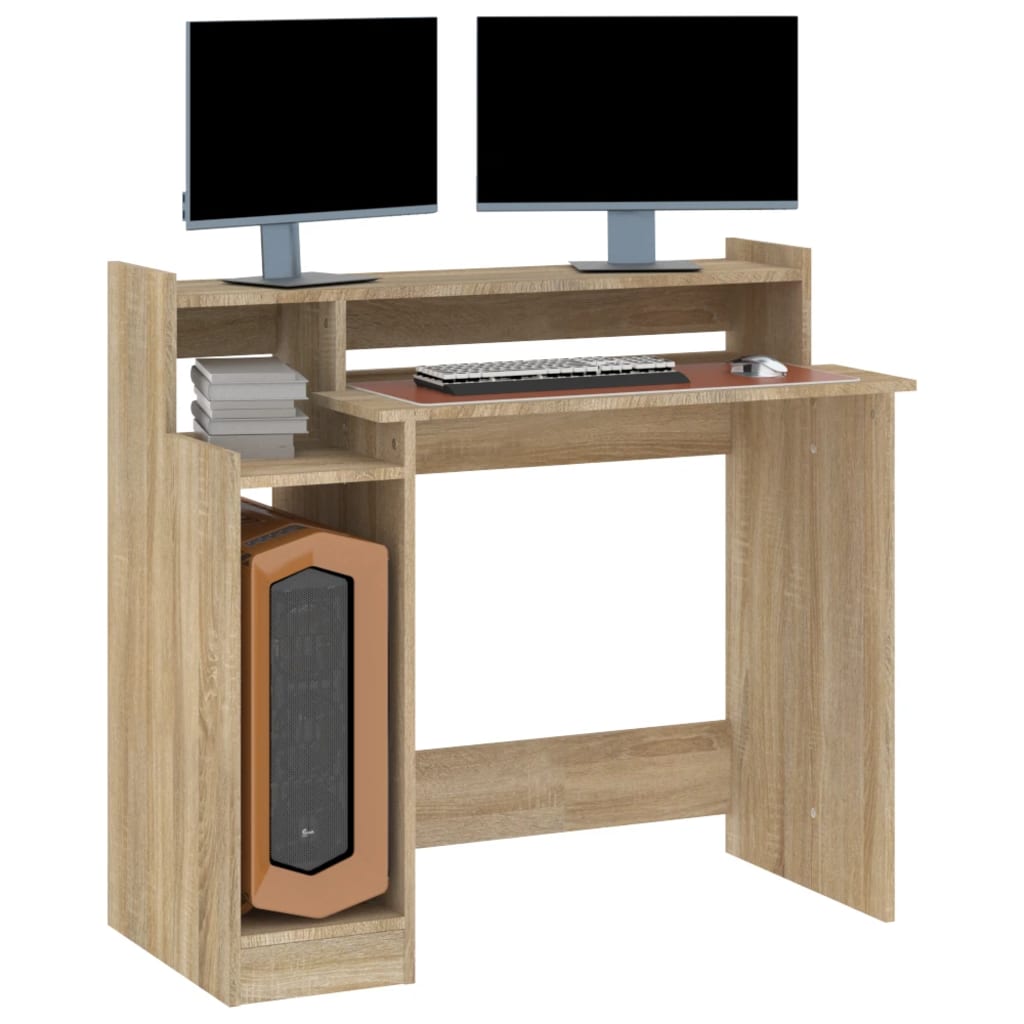 vidaXL Desk with LED Lights Sonoma Oak 38.2"x17.7"x35.4" Engineered Wood