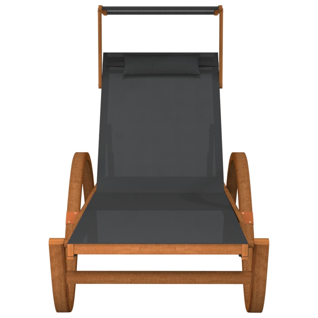 vidaXL Sun Lounger with Canopy Gray Textilene and Solid Wood Poplar