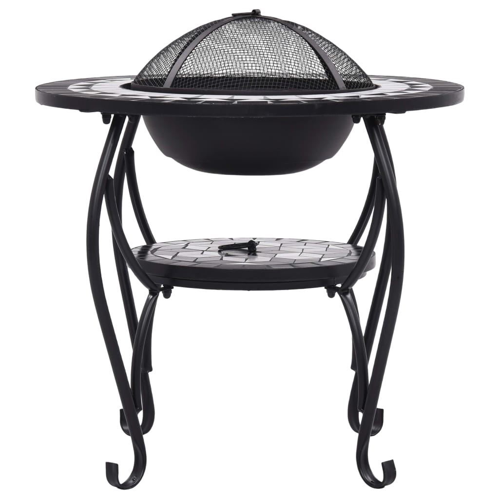 vidaXL Mosaic Fire Pit Table Black and White 26.8" Ceramic