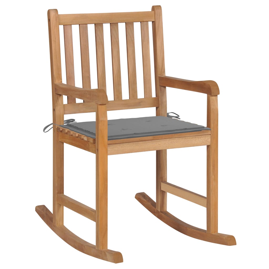 vidaXL Rocking Chair with Gray Cushion Solid Teak Wood