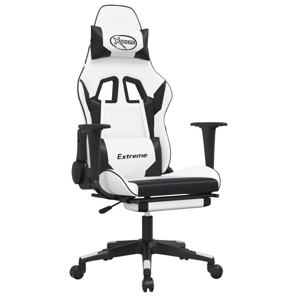 vidaXL Gaming with Black Footrest Faux Chair Leather White and