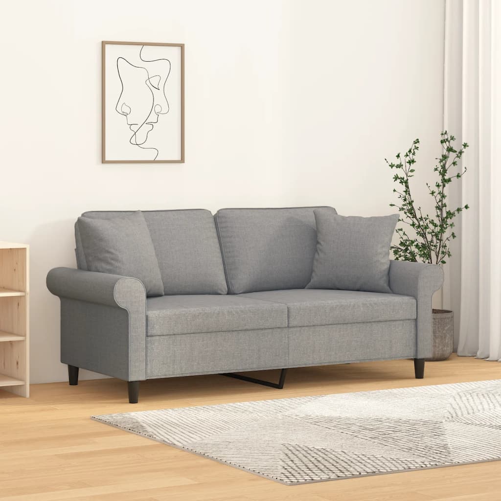 vidaXL 2-Seater Sofa with Pillows&Cushions Light Gray 55.1" Fabric