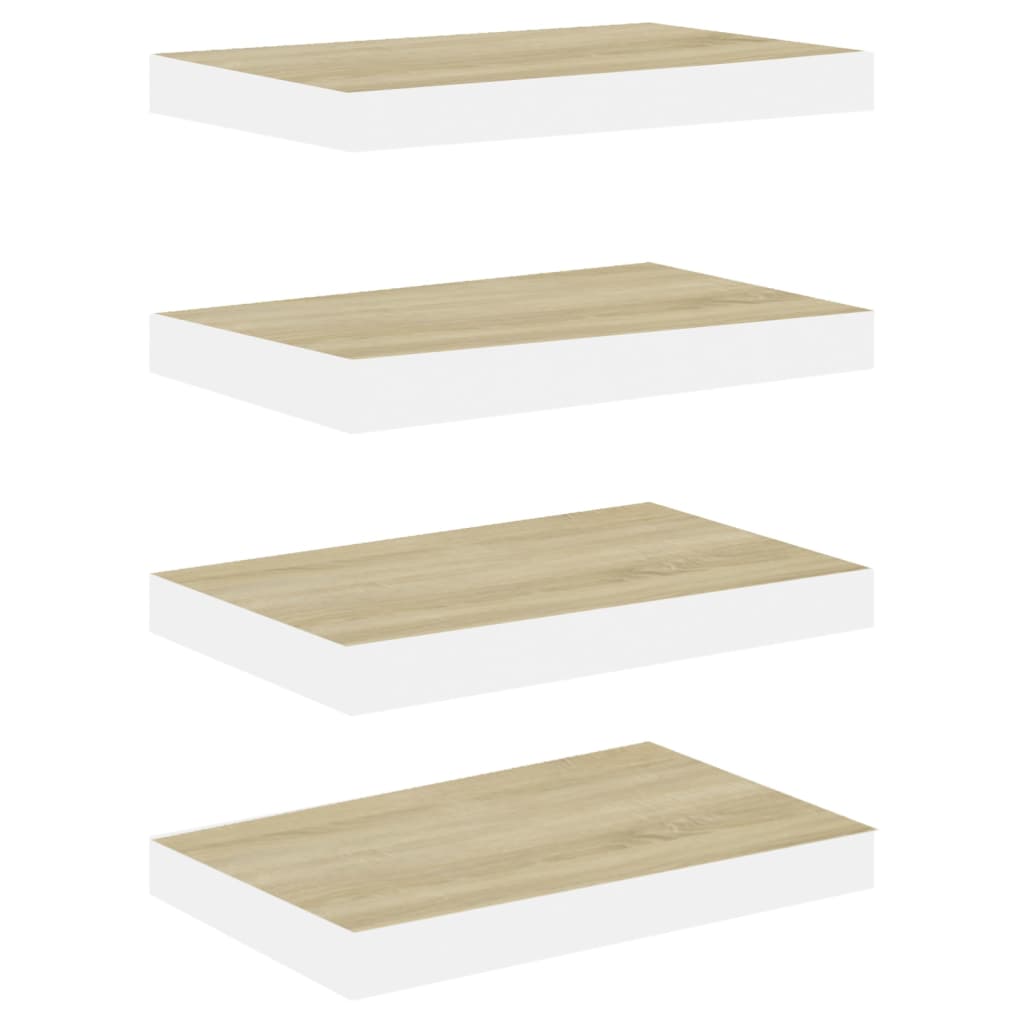 vidaXL Floating Wall Shelves 4 pcs Oak and White 19.7"x9.1"x1.5" MDF