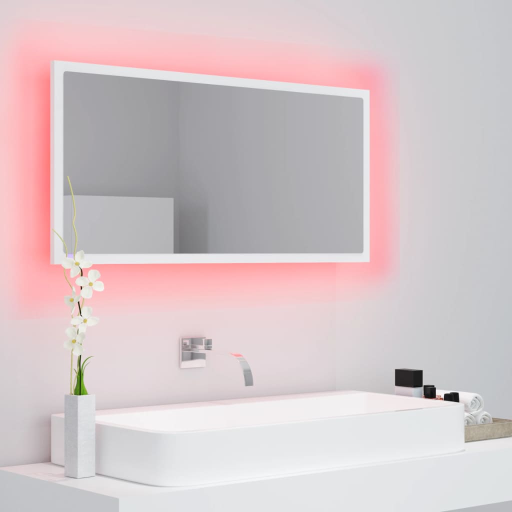 vidaXL LED Bathroom Mirror White 35.4"x3.3"x14.6" Acrylic