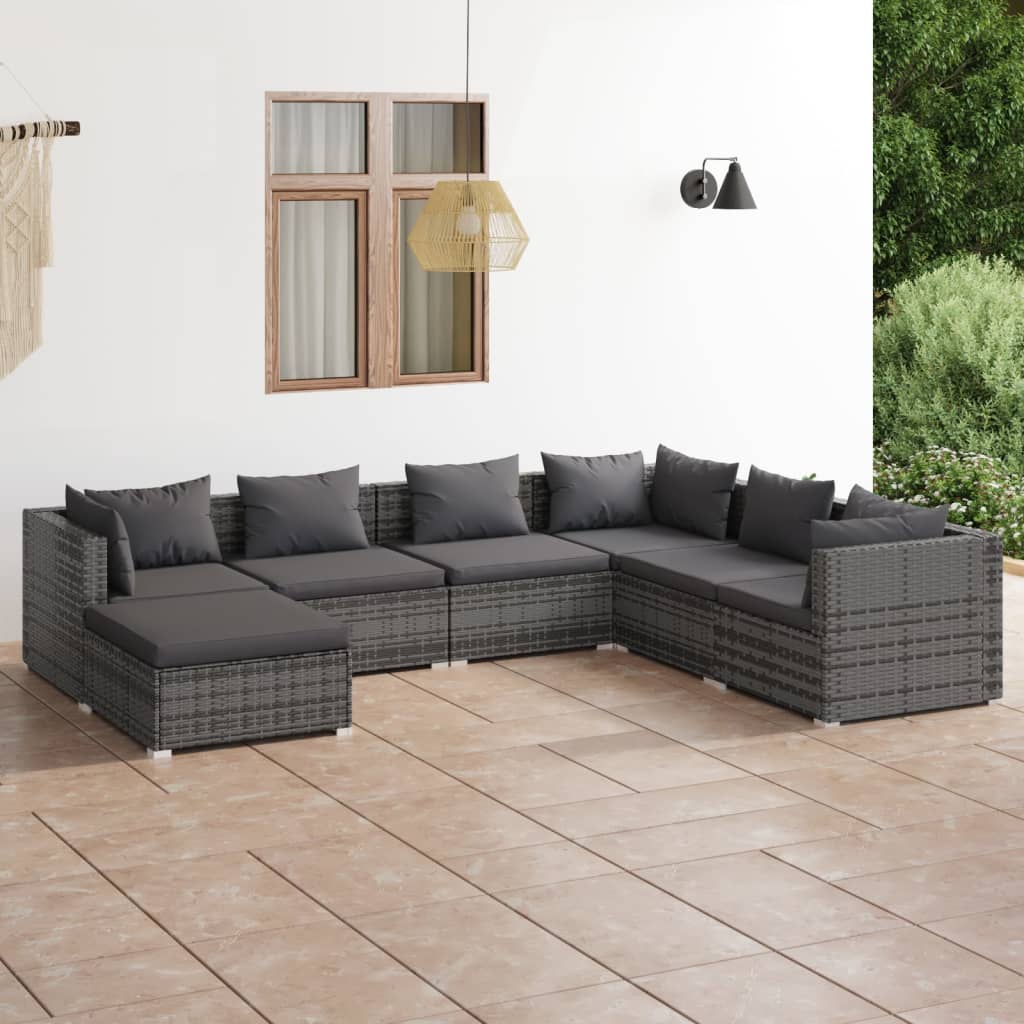 vidaXL 7 Piece Patio Lounge Set with Cushions Poly Rattan Gray