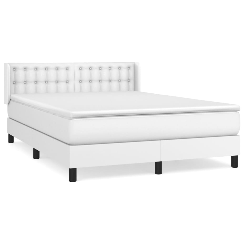 vidaXL Box Spring Bed with Mattress White Full Faux Leather