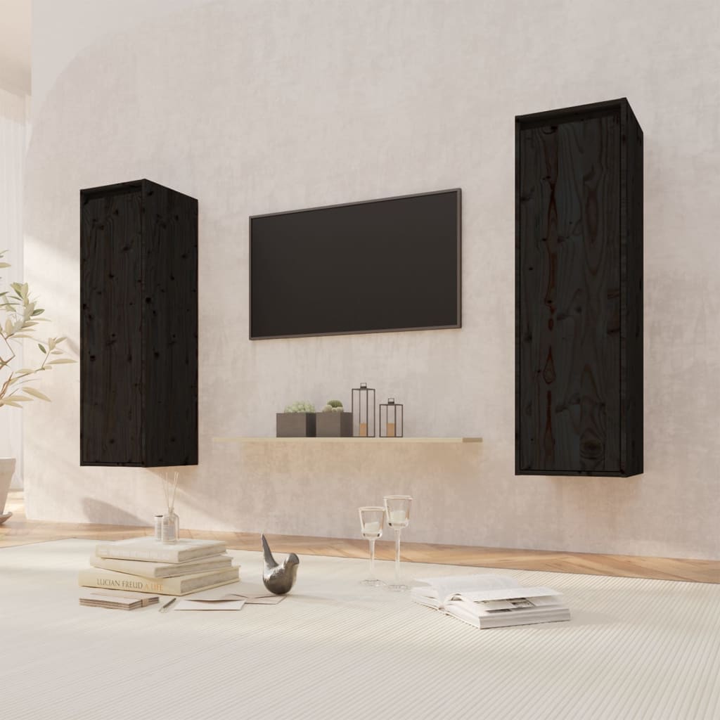 vidaXL Wall Cabinets 2 pcs Black 11.8"x11.8"x39.4" Solid Pinewood