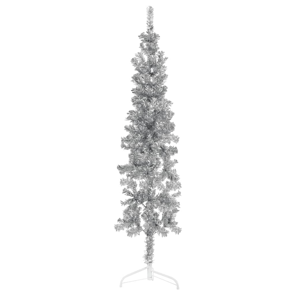 vidaXL Slim Artificial Half Christmas Tree with Stand Silver 4 ft
