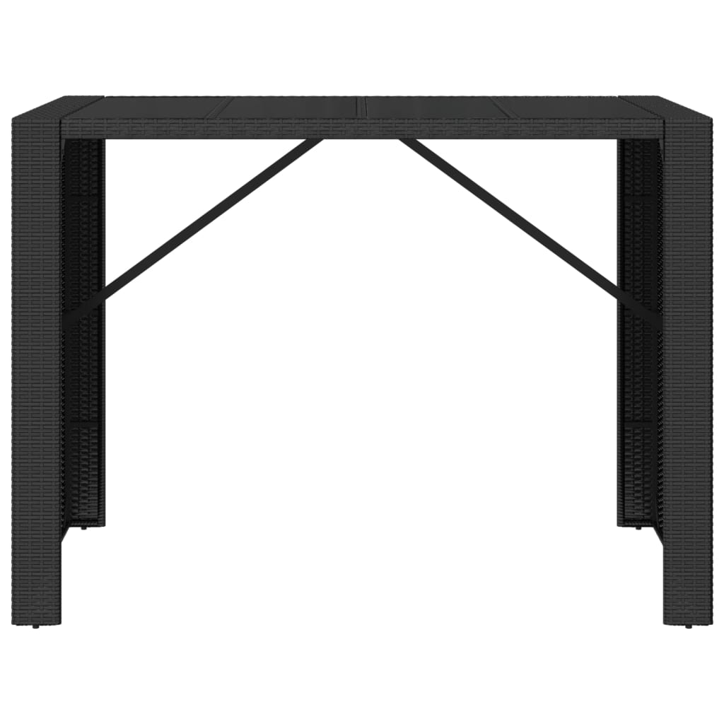 vidaXL Bar Table with Glass Top Black 57.1"x31.5"x43.3" Poly Rattan