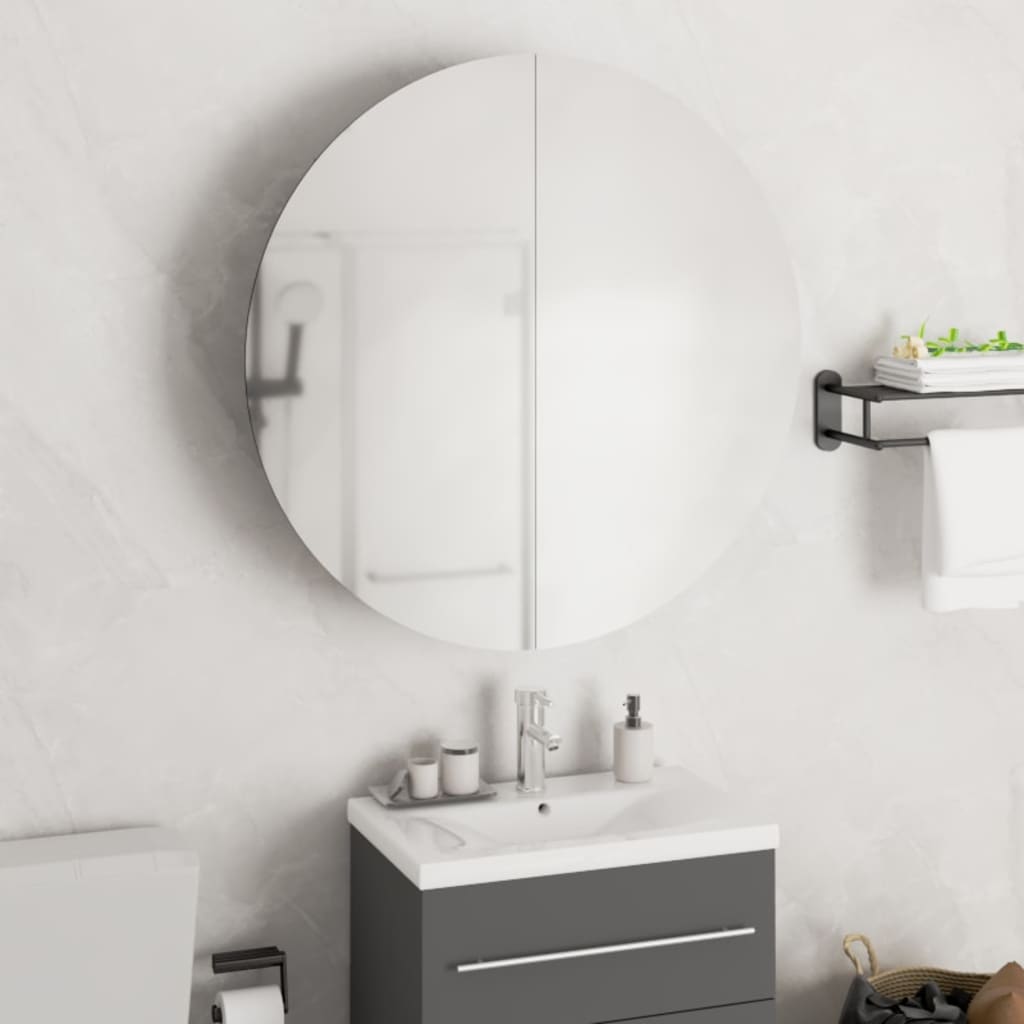 vidaXL Bathroom Cabinet with Round Mirror&LED Oak 21.3"x21.3"x6.9"