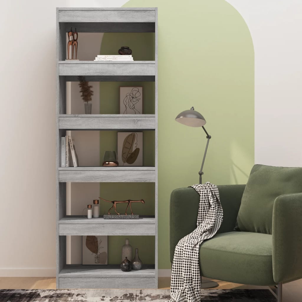 vidaXL Book Cabinet/Room Divider Gray Sonoma 23.6"x11.8"x65.4" Engineered Wood