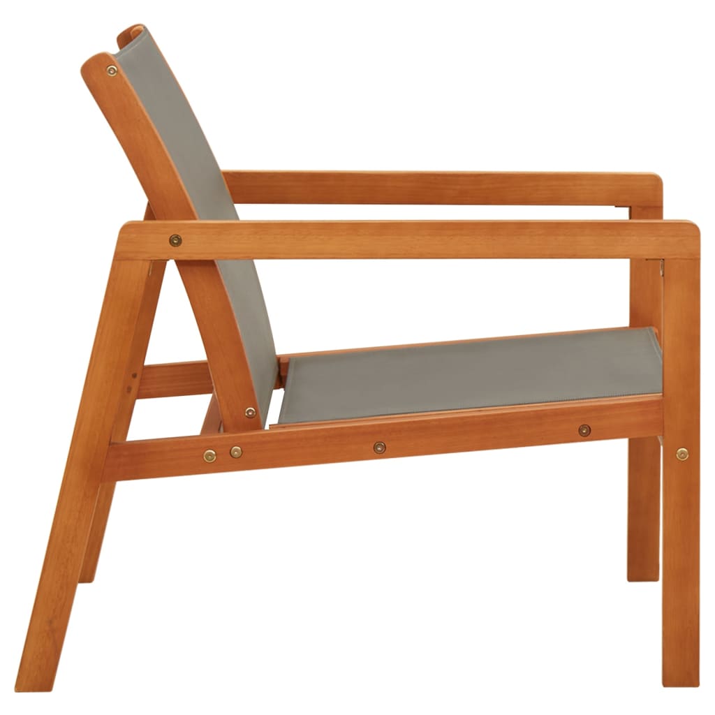 vidaXL Patio Lounge Chair Gray Solid Wood Eucalyptus and Textilene
