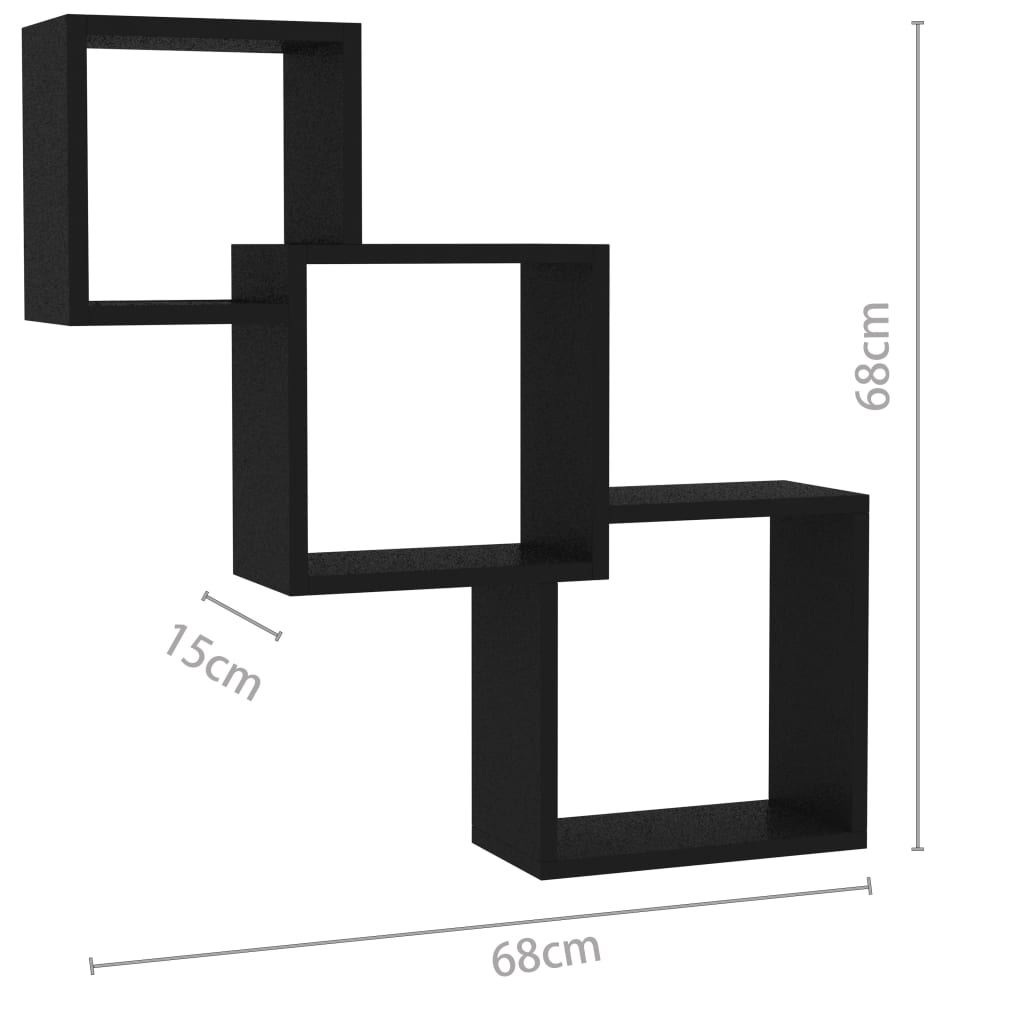 vidaXL Cube Wall Shelves Black 33.3"x5.9"x10.6" Engineered Wood