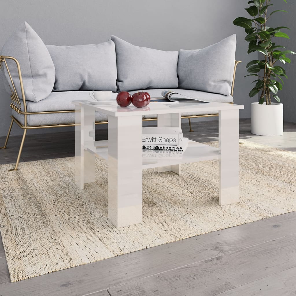 vidaXL Coffee Table High Gloss White 23.6"x23.6"x16.5" Engineered Wood