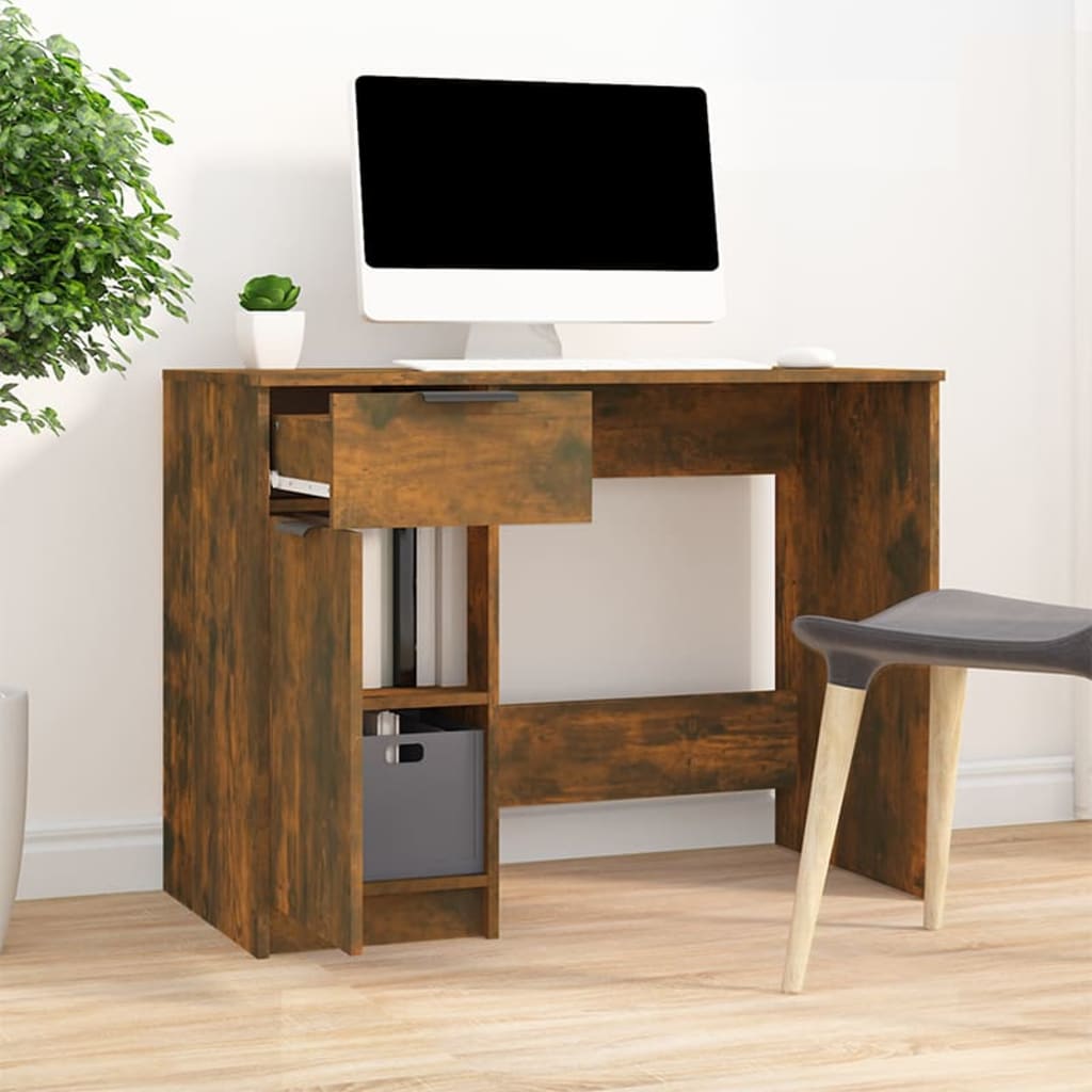 vidaXL Desk Smoked Oak 39.4"x19.7"x29.5" Engineered Wood