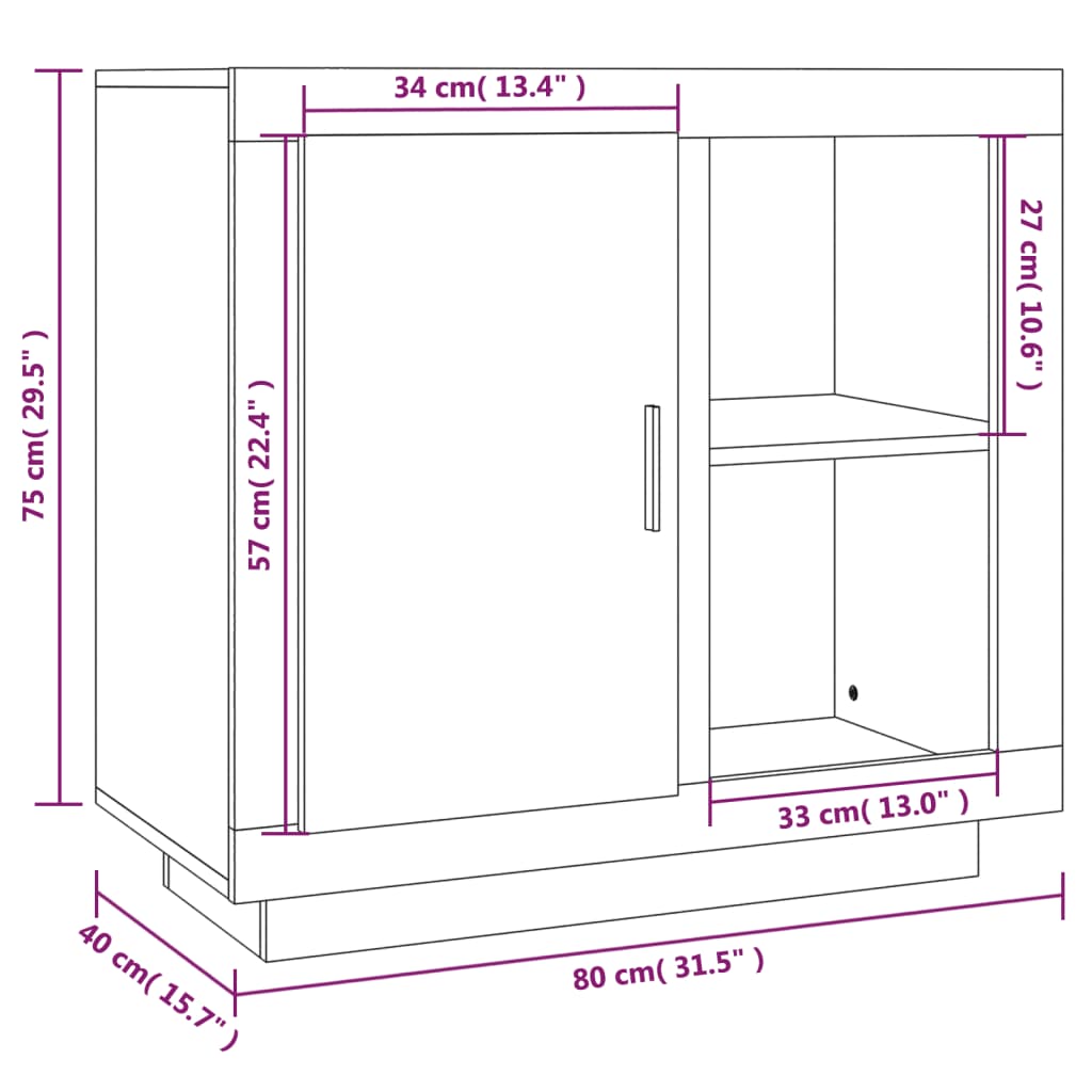 vidaXL Sideboard Sonoma Oak 31.5"x15.7"x29.5"