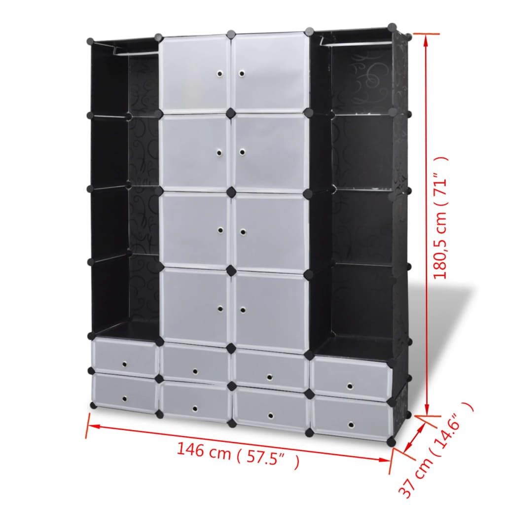 vidaXL Modular Cabinet with 18 Compartments Black and White 14.6"x57.5"x71.1"