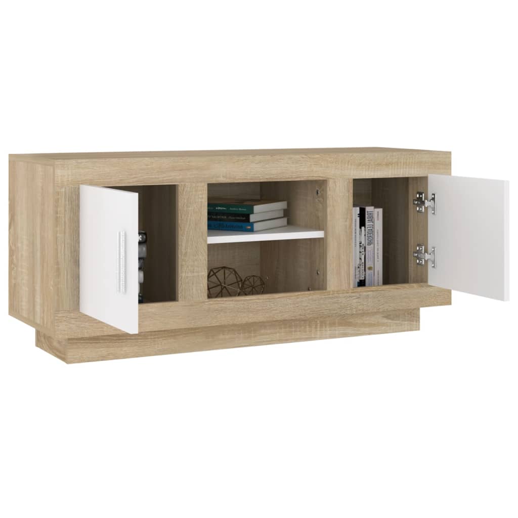 vidaXL TV Stand White and Sonoma Oak 40.2"x13.8"x17.7" Engineered Wood