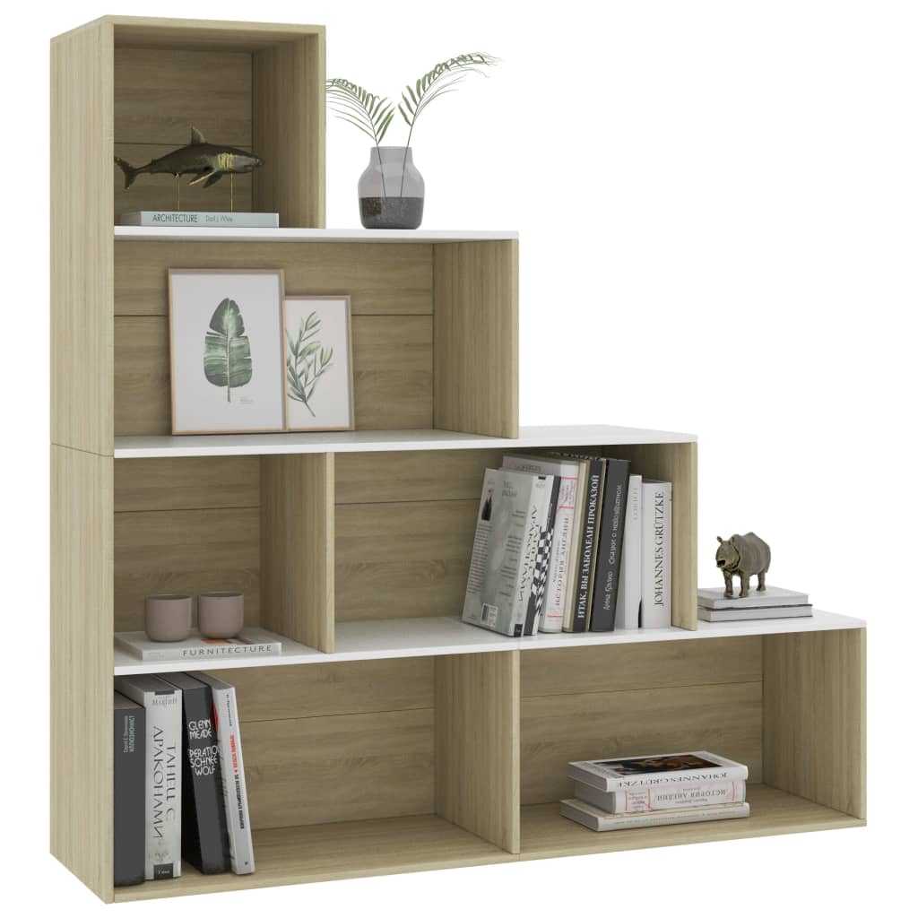 vidaXL Book Cabinet/Room Divider White and Sonoma Oak Engineered Wood