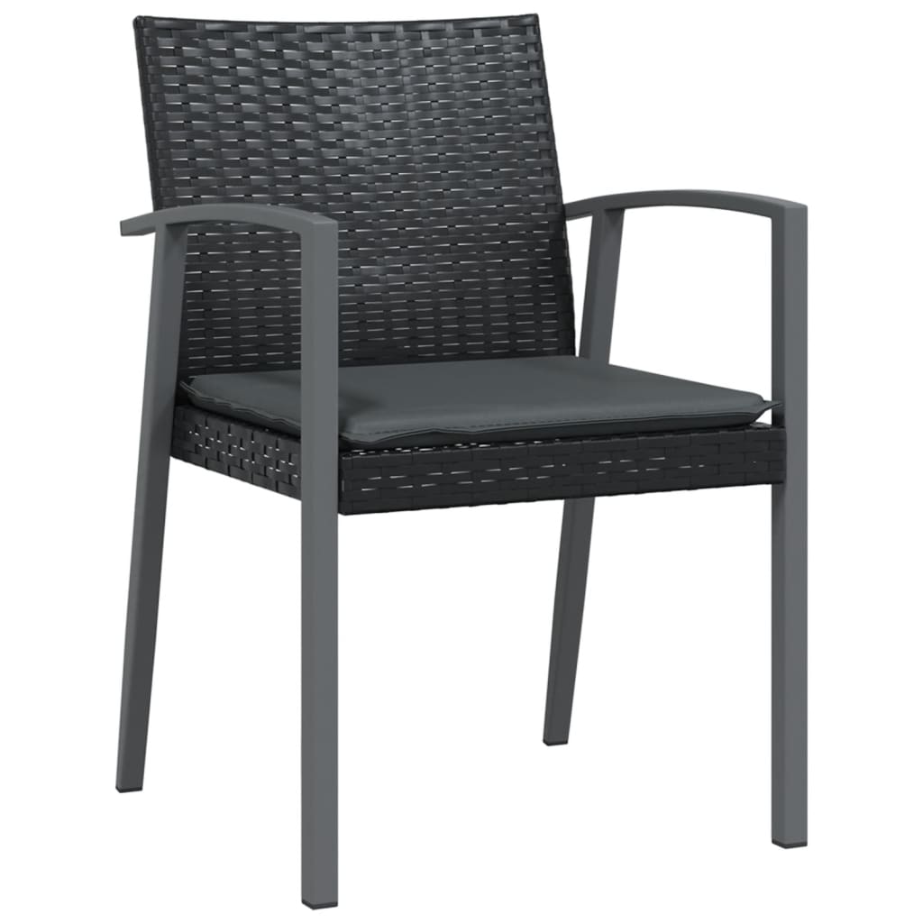 vidaXL Patio Chairs with Cushions 2 pcs Black 22.2"x22.4"x32.7" Poly Rattan