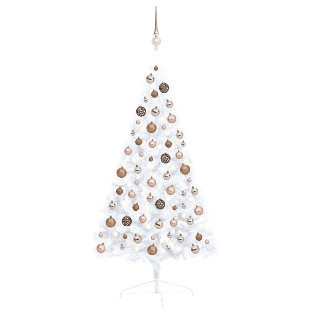 vidaXL Artificial Half Christmas Tree with LEDs&Ball Set White 47.2"