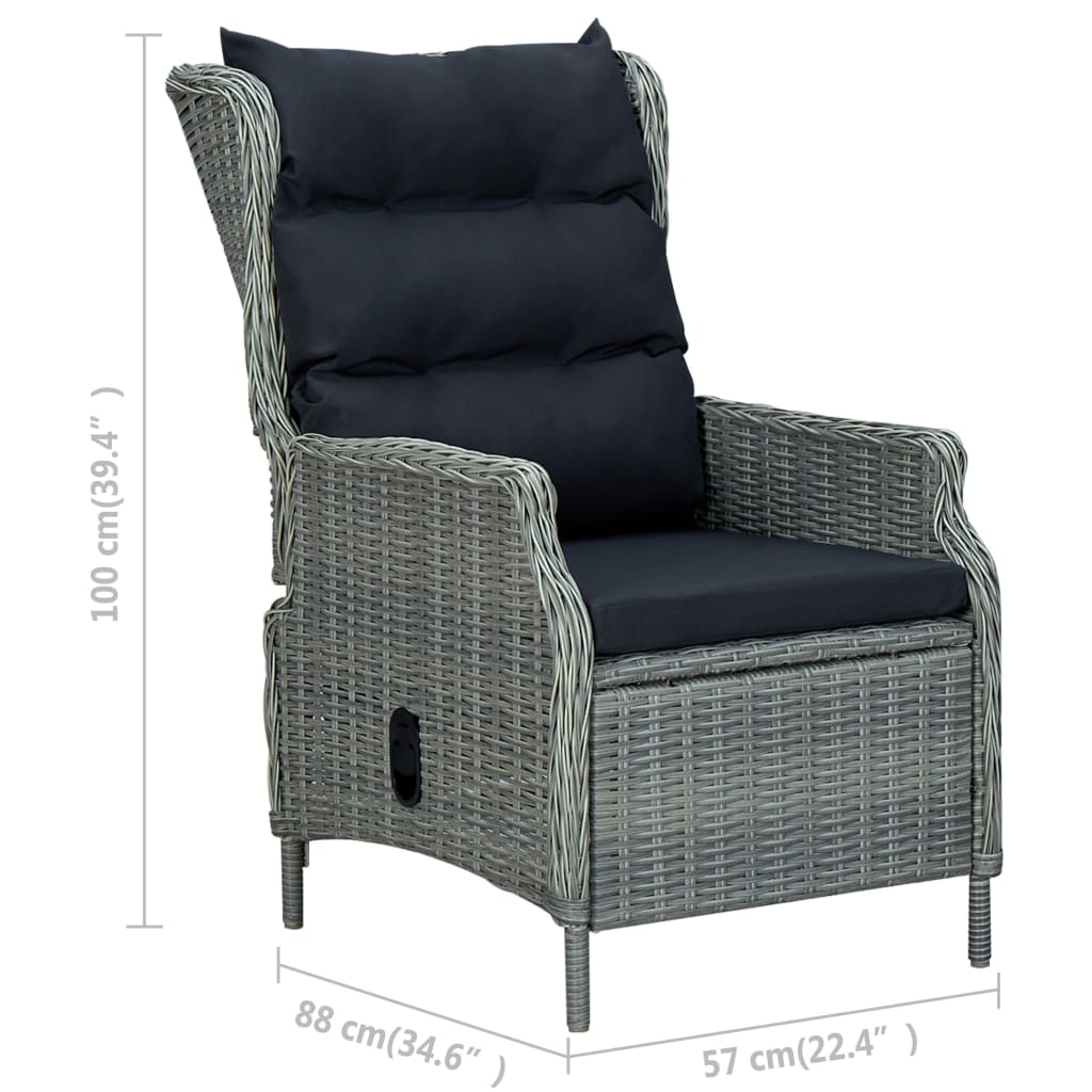 vidaXL Reclining Patio Chair with Footstool Poly Rattan Light Gray