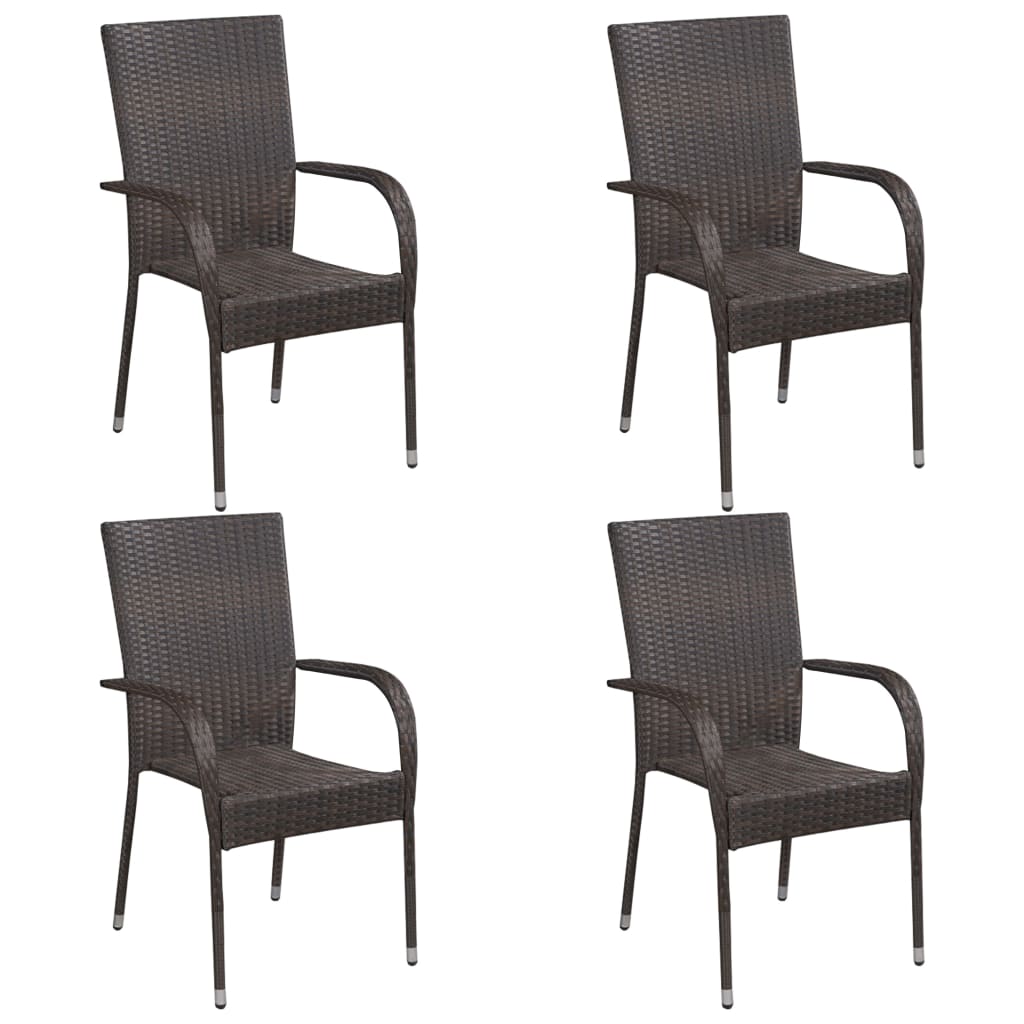 vidaXL Stackable Patio Chairs 4 pcs Poly Rattan Brown