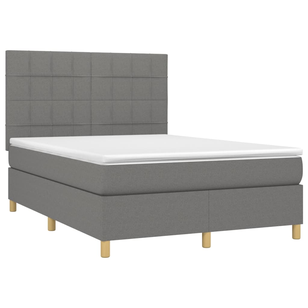 vidaXL Box Spring Bed with Mattress&LED Dark Gray Full Fabric