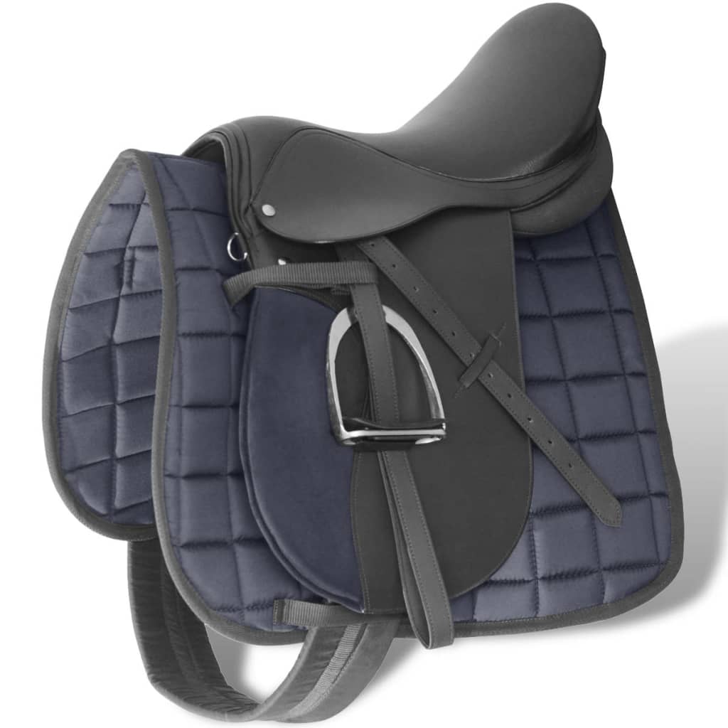 vidaXL Horse Riding Saddle Set 17.5" Real Leather Black 7.1" 5-in-1