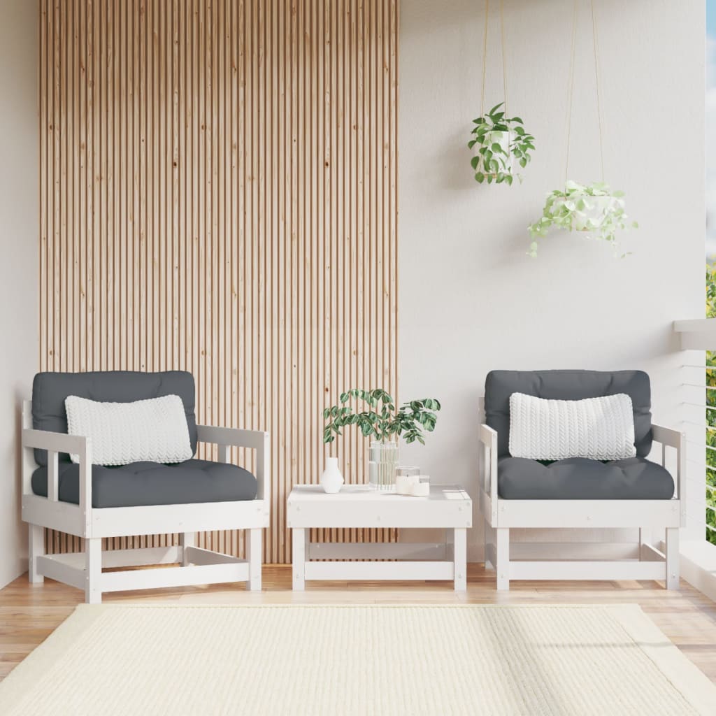 vidaXL Patio Chairs with Cushions 2 pcs White Solid Wood Pine