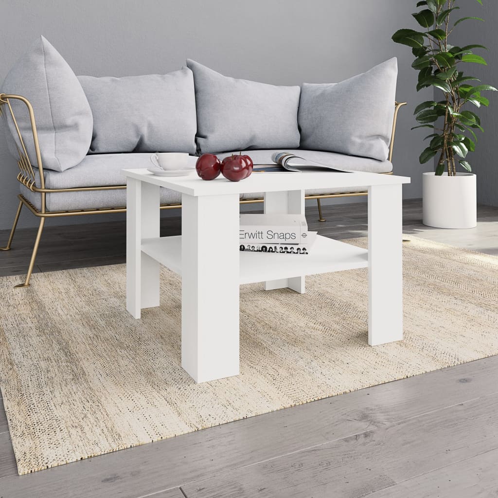 vidaXL Coffee Table White 23.6"x23.6"x16.5" Engineered Wood