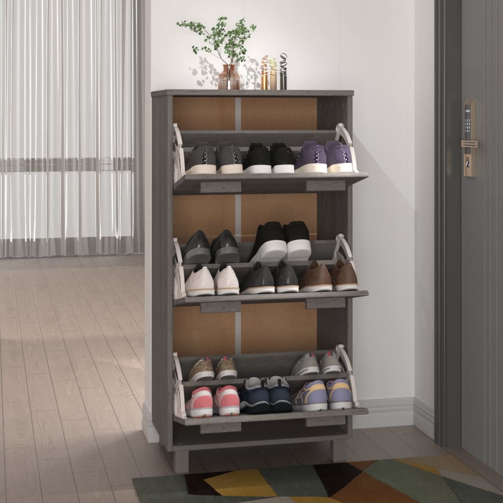 vidaXL Shoe Cabinet HAMAR Light Gray 23.4"x13.8"x46.1" Solid Wood Pine