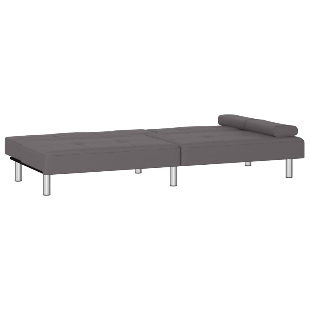 vidaXL Sofa Bed with Cup Holders Gray Faux Leather