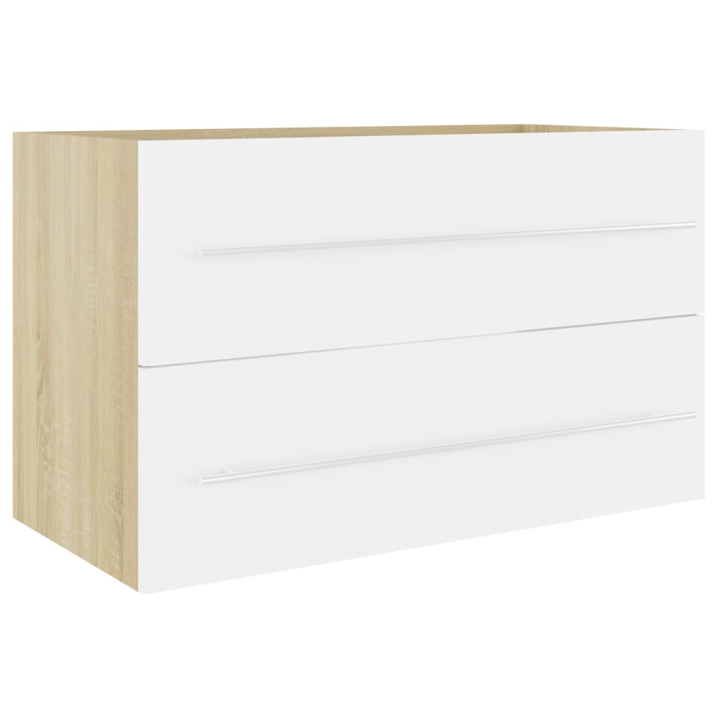 vidaXL 2 Piece Bathroom Furniture Set White and Sonoma Oak Engineered Wood